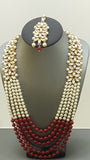 Indian Bollywood stylish Red And White 5 Layer Pearl & Kundan Rani Har Necklace Set
