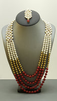 Indian Bollywood Chic Red white Golden polki stones Rani Har Necklace Set.