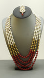 Indian Bollywood Chic Red white Golden polki stones Rani Har Necklace Set.