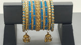 Designer Indian Bollywood Silk Thread Full Bangles Set - Turquoise