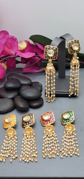 Exquisite Design Indian Bollywood Kundan Polki Earrings Set.