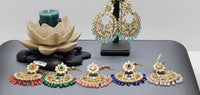 Dazzling Indian Bollywood Kundan Pastel color Tikka Earrings Set