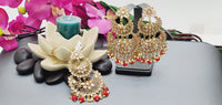 Exceptional Designer Collection In Indian Reverse Kundan Long Tikka Earrings Set