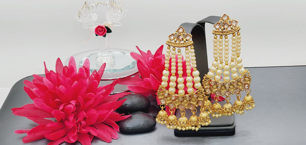 Gorgeous High Quality Latest Collection In Indian Reverse Kundan Pearl's Big Earrings Set