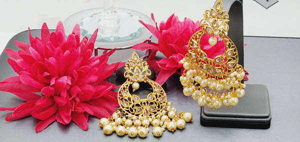 Designer Most Trendy Latest Collection In Reverse Kundan Big Earrings Set