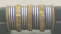 Very Stylish Bollywood Party Wear Stone Studded Full Bangle Set in Blue And Golden.