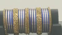 Very Stylish Bollywood Party Wear Stone Studded Full Bangle Set in Blue And Golden.