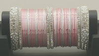 Incredible Bollywood Style Party Wear Full Bangle Set In Pink And Silver.