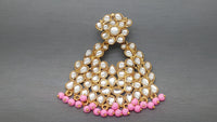Pink Indian Bollywood Jewellery Kundan Pearls Earring Set
