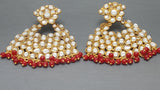 Stylish Red Indian Bollywood Kundan Pearls Earring Set
